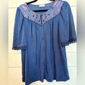 Vintage Lorraine Blue Nylon 2 Piece Nightgown Set Pants & Button Top USA